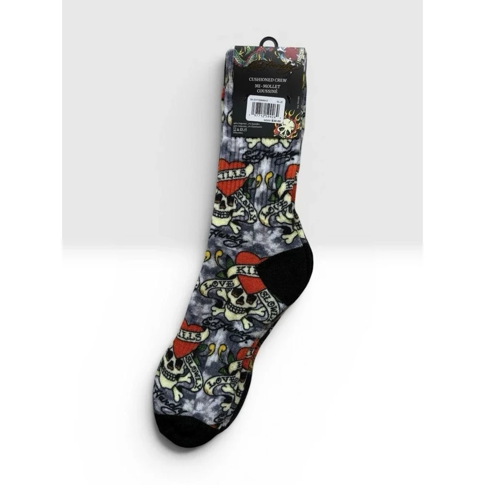 Ed Hardy Men's 3 Pairs Cushioned Crew Socks Size 6-12 Snake Skulls NWT -2050